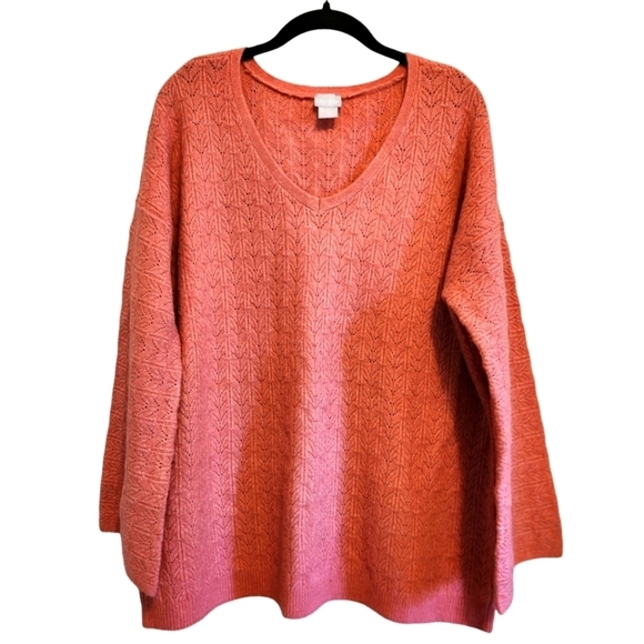 CHICO'S CABLE-KNIT V-NECK SWEATER SIZE 2 (LARGE) - Picture 2 of 8